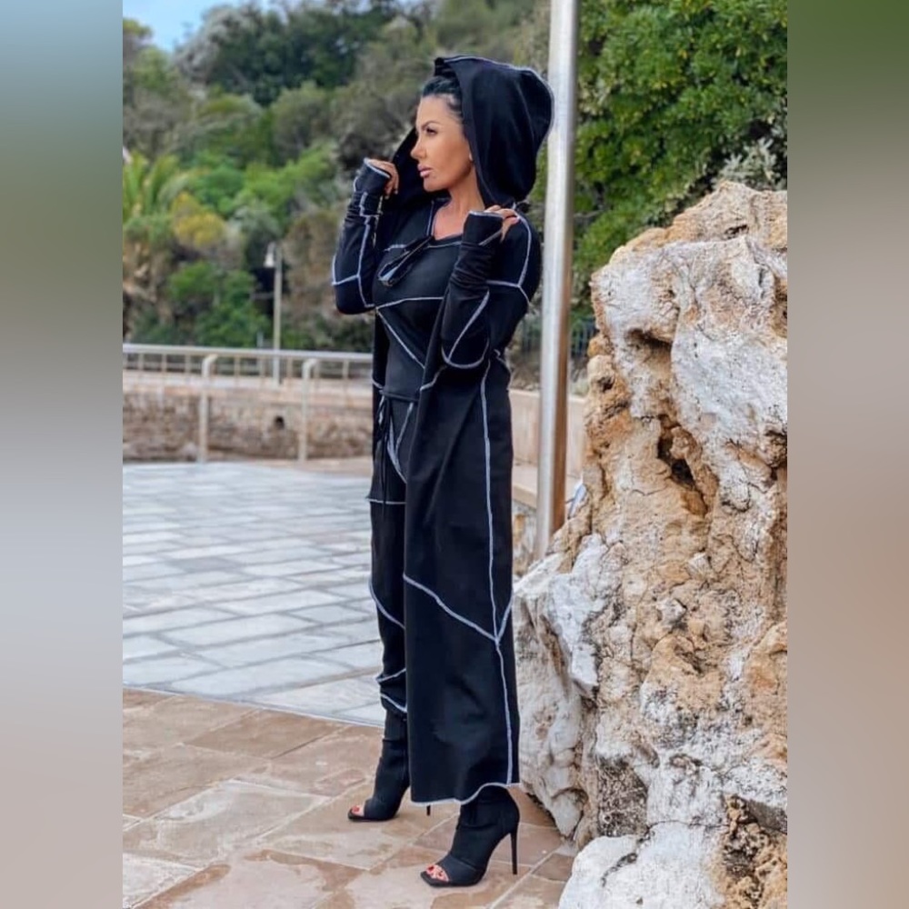 Black Hooded Pullover Long Sleeve Ankle Length Everyday Comfy Sexy Style Dress